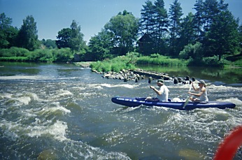 Rapids. Hippo learned to paddle no matter that he turns into a breakwater.