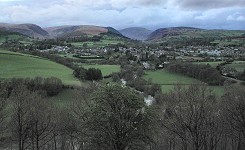 Rhayader in central Wales, with Brynafon Hotel on the right edge