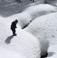 Kids ran on the surface of the deep snow like legendary elves