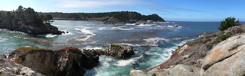Panoráma vyhlídky z Granite Point, Point Lobos