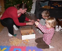 Kids and Carol decorate our Christmas tree