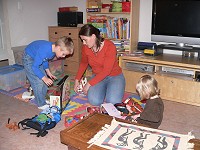 Family unpacking presents