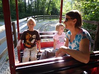 Our last sunshine in Canada — on a train in Bear Creek Park. Our last sunshine in Canada — on a train in Bear Creek Park.