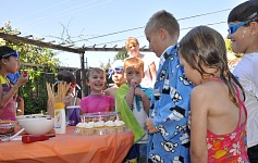 Celebrating Lisa's birthday with a pool party.