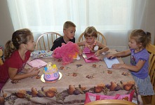 Celebrating birthday with Ellen and Sophia.