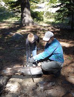 Tom wanted to try cutting with a chain saw.