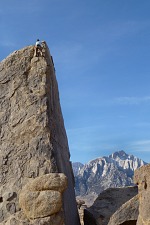 Carol climbing Shark's Fin