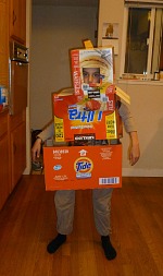 Tom creatively built a robot mask.