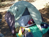 Tom in his tent.