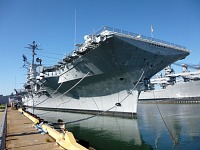 USS Hornet is anchored at Alameda Island. USS Hornet is anchored at Alameda Island.