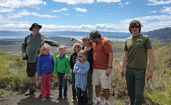 A majority of our expedition over Mono Basin, left to right Hippo, Klára, Lisa, Max, Klára, Ajka, Jaro and Honza (Tim, Tom and Carol out of the frame).