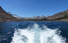 From the water taxicab across Saddlebag Lake, you can see (left to right): North Peak and Shepherds Crest.