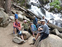Whole expedition (minus the photographer) on a hike to the
waterfalls above Twin Lakes. Whole expedition (minus the photographer) on a hike to the
waterfalls above Twin Lakes.