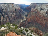A view from The Observation Point towards Angels Landing and The Organ. A view from The Observation Point towards Angels Landing and The Organ.