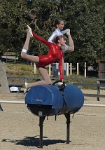 Girls showed their team set only on barrels. Girls showed their team set only on barrels.