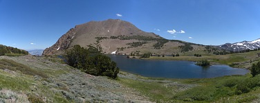 Tioga Peak — and lake's end with a ravine. Tioga Peak — and lake's end with a ravine.