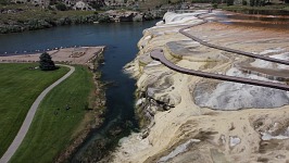 Carol swims in a warm tributary of Bighorn River. Carol swims in a warm tributary of Bighorn River.