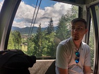 Up on a gondola lift. Up on a gondola lift.